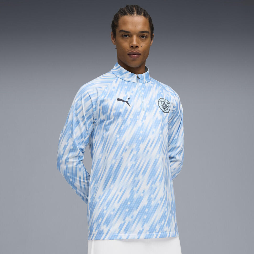 Męska bluza przedmeczowa z zamkiem 1/4 Manchester City PUMA Silver Sky Blue