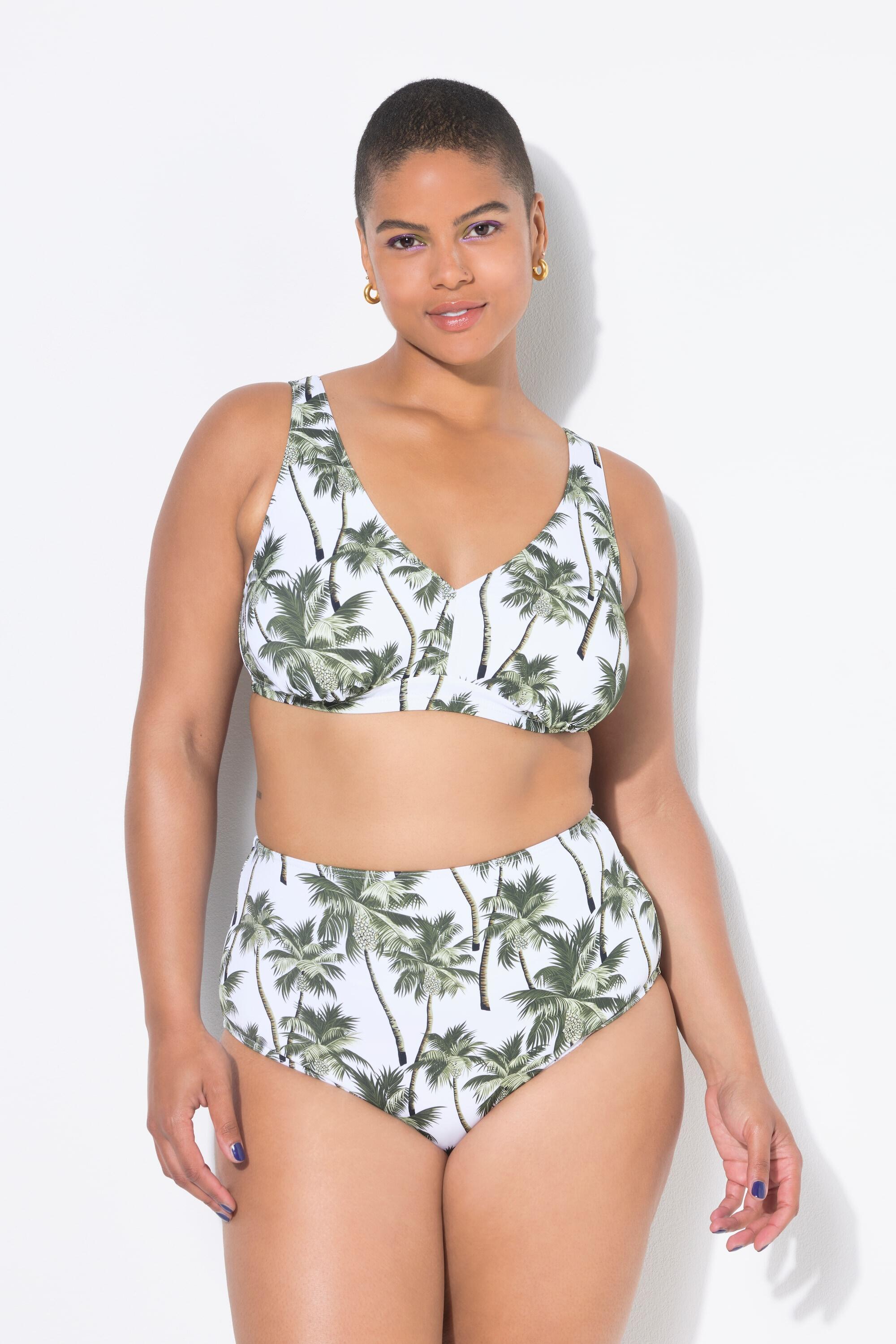 ULLA POPKEN Women's Bikini Bottom with Palm Print, High Waist, Polyamide/Elastane