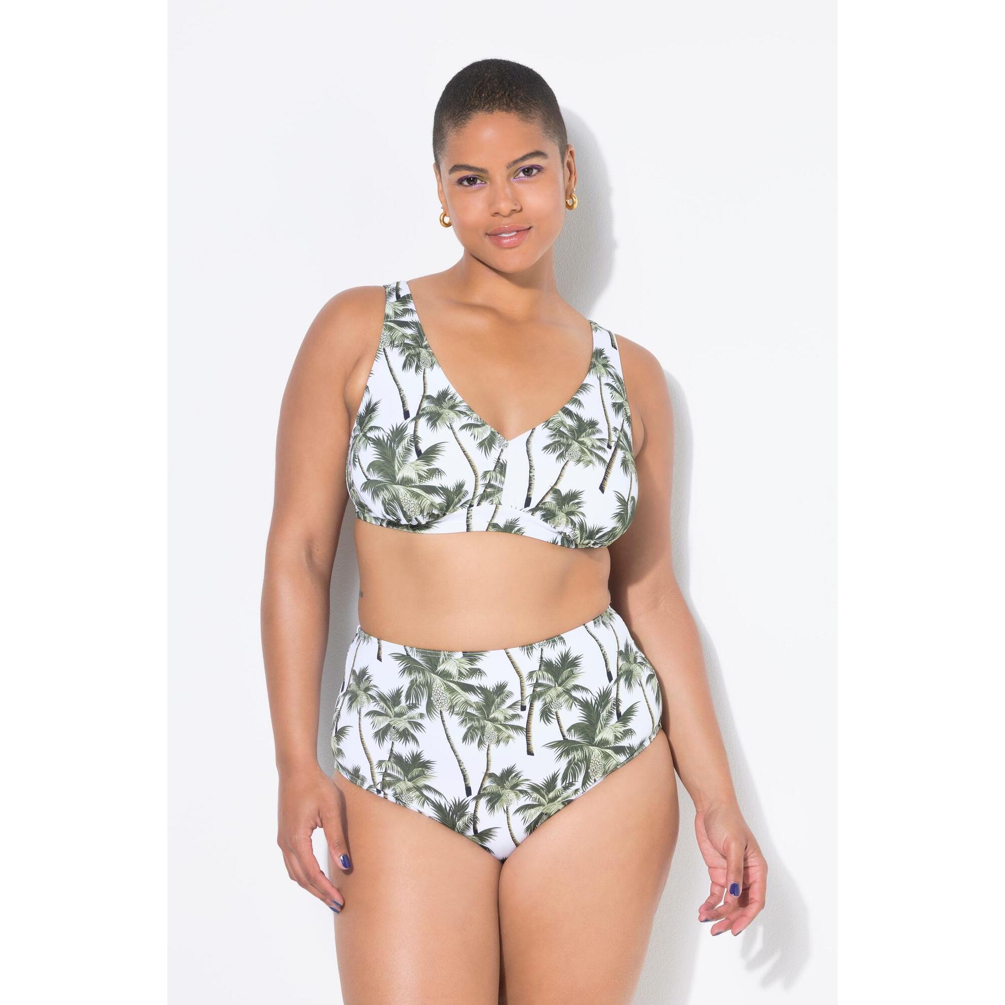 Ulla Popken - Femme Bas De Bikini Taille Haute Imprimé Palmiers - Maillot De Bain 2 Pièces (bikini) - Blanc - 48 Xl - Decathlon