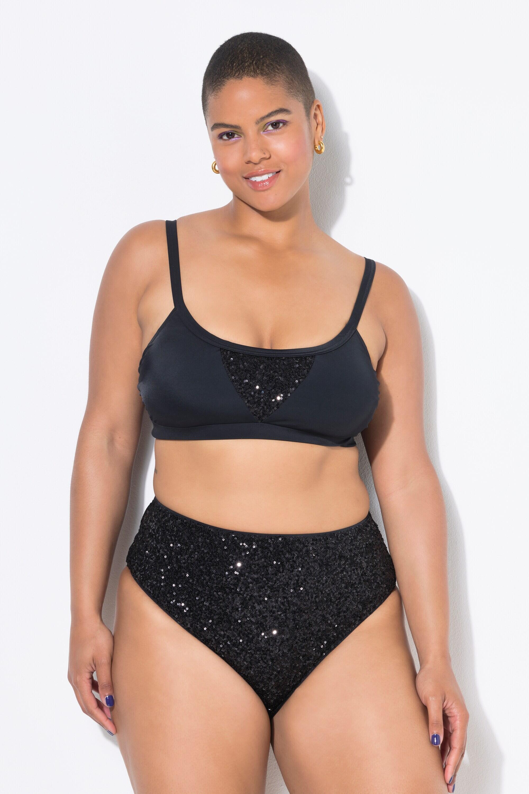 ULLA POPKEN Top bikini donna paillettes Nero 46 (L/XL) con coppe morbide