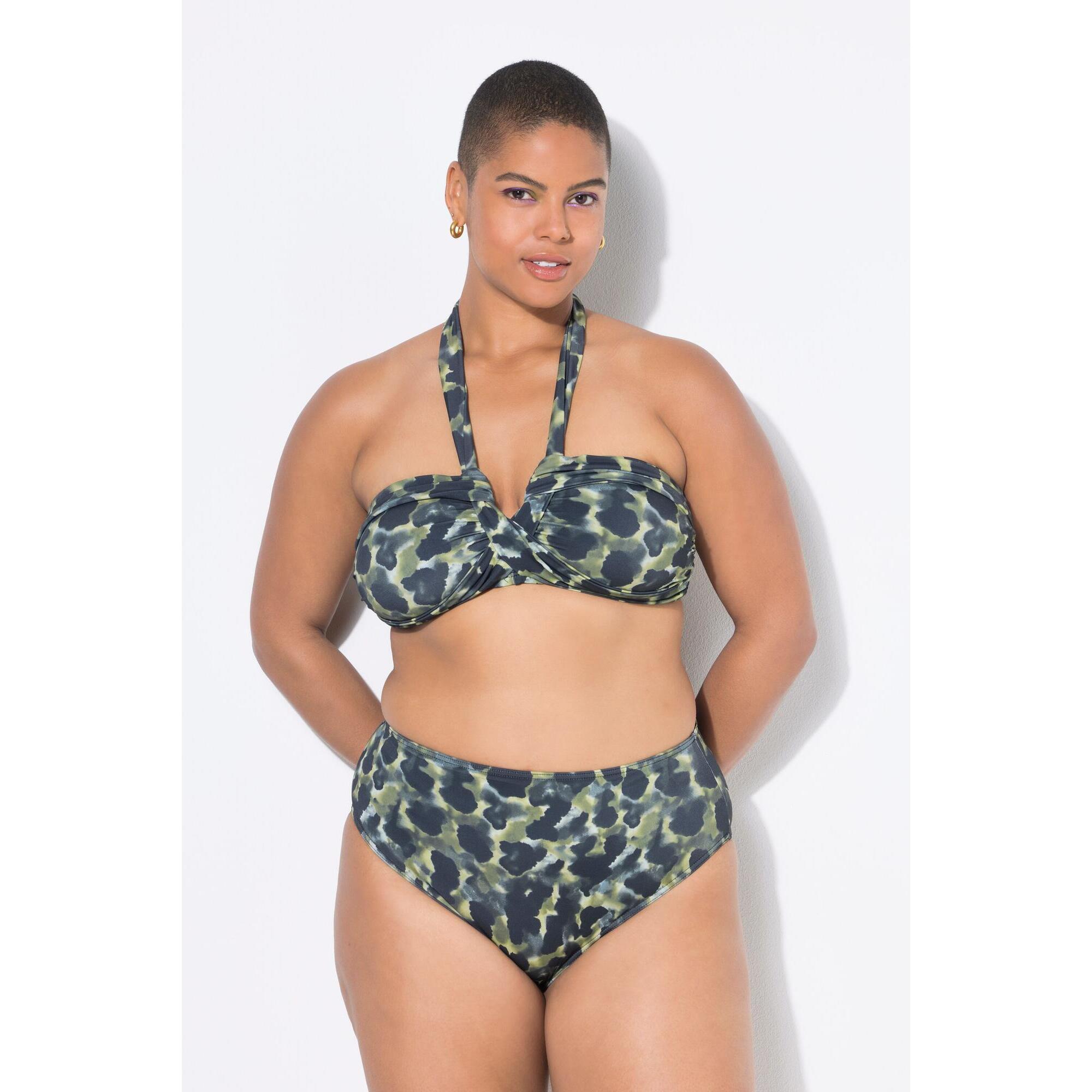Ulla Popken - Femme Bas De Bikini Taille Haute Et Imprimé Camouflage - Maillot De Bain 2 Pièces (bikini) - Jaune|vert - Taille Unique - Decathlon