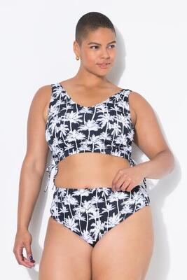 Damen Bikini-Top Softcups Palmenprint Raffbänder