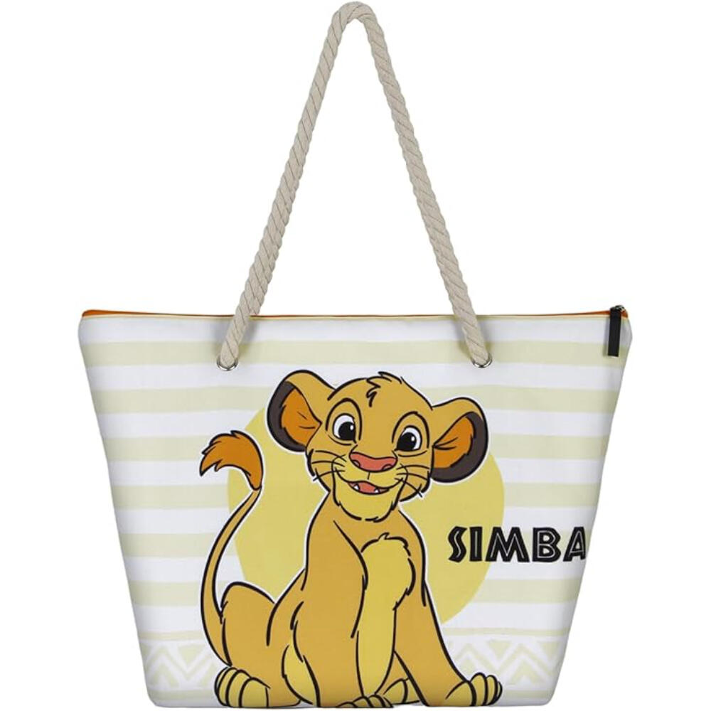 Simba Kinderstrandtasche mit Reißverschluss und Tragegriffen aus Seil, Beige 2/4