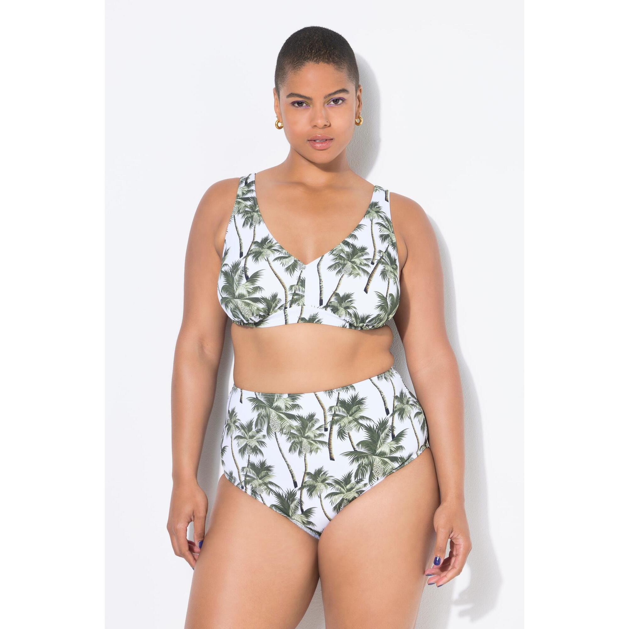 Ulla Popken - Femme Haut De Bikini Avec Bonnets Souples Imprimé Palmiers - Maillot De Bain 2 Pièces (bikini) - Blanc - 50 - Decathlon