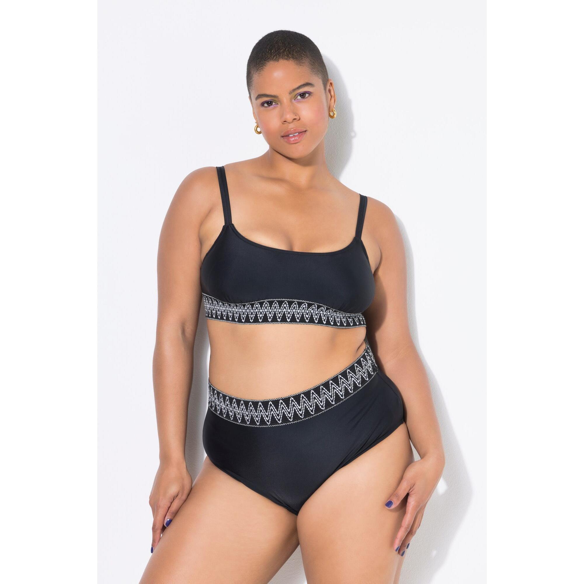 Ulla Popken - Femme Haut De Bikini Bonnets Souples Bande Avec Broderies Sous La Poitrine - Maillot De Bain 2 Pièces (bikini) - Noir - 44 L - Decathlon