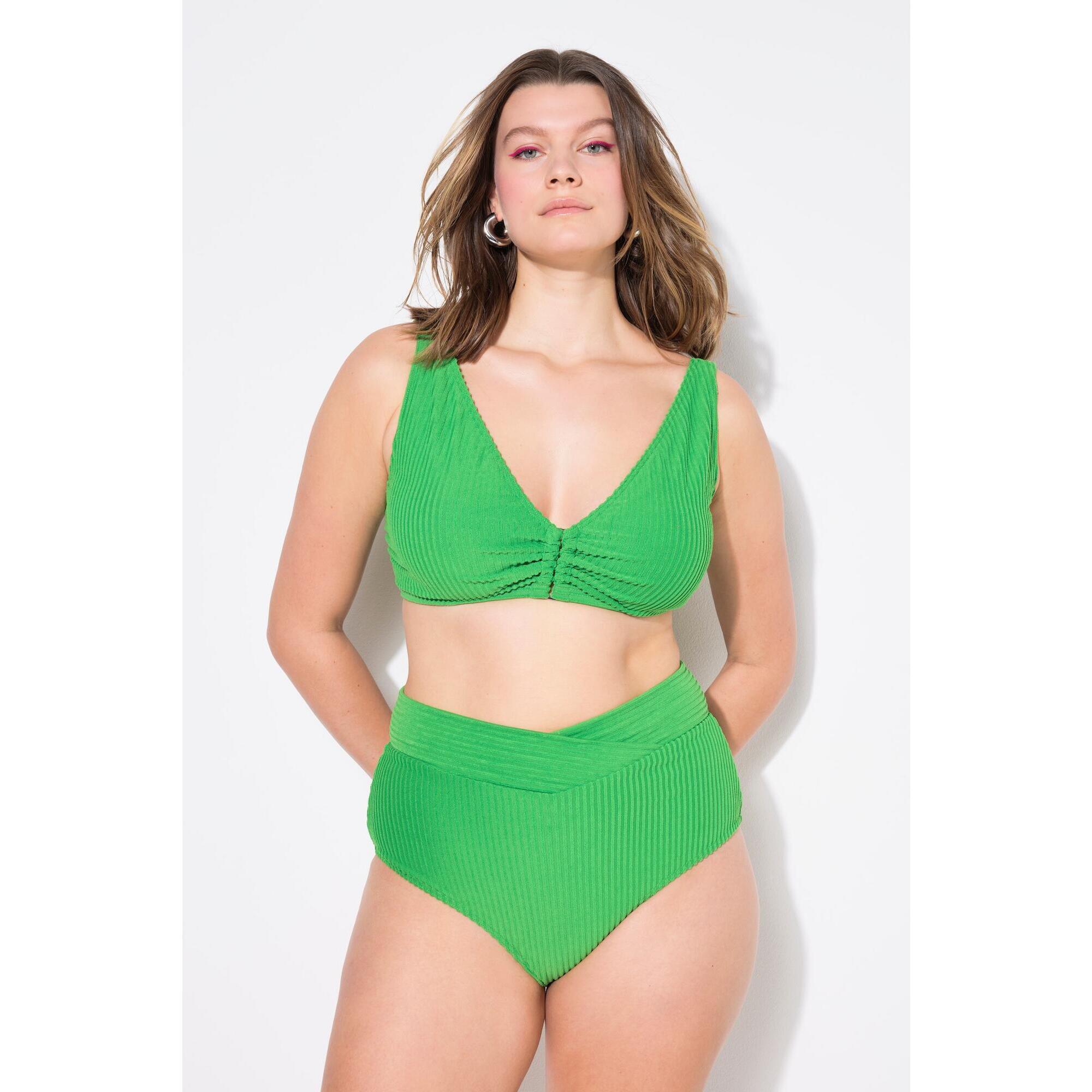 Damski Top bikini miękkie miseczki paski frotte ozdobne kółko
