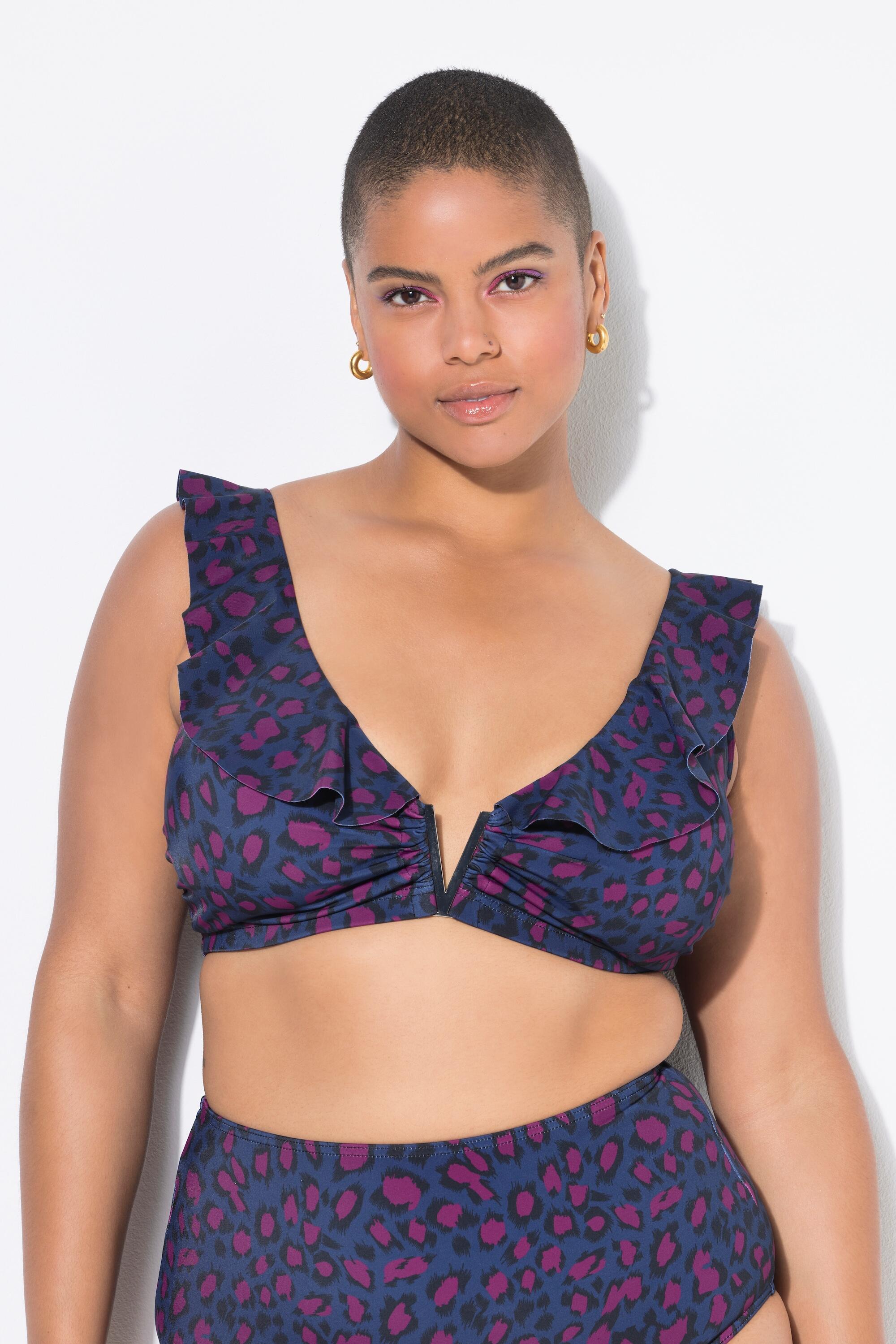 ULLA POPKEN Top bikini donna con stampa leopardo colorata e coppe morbide