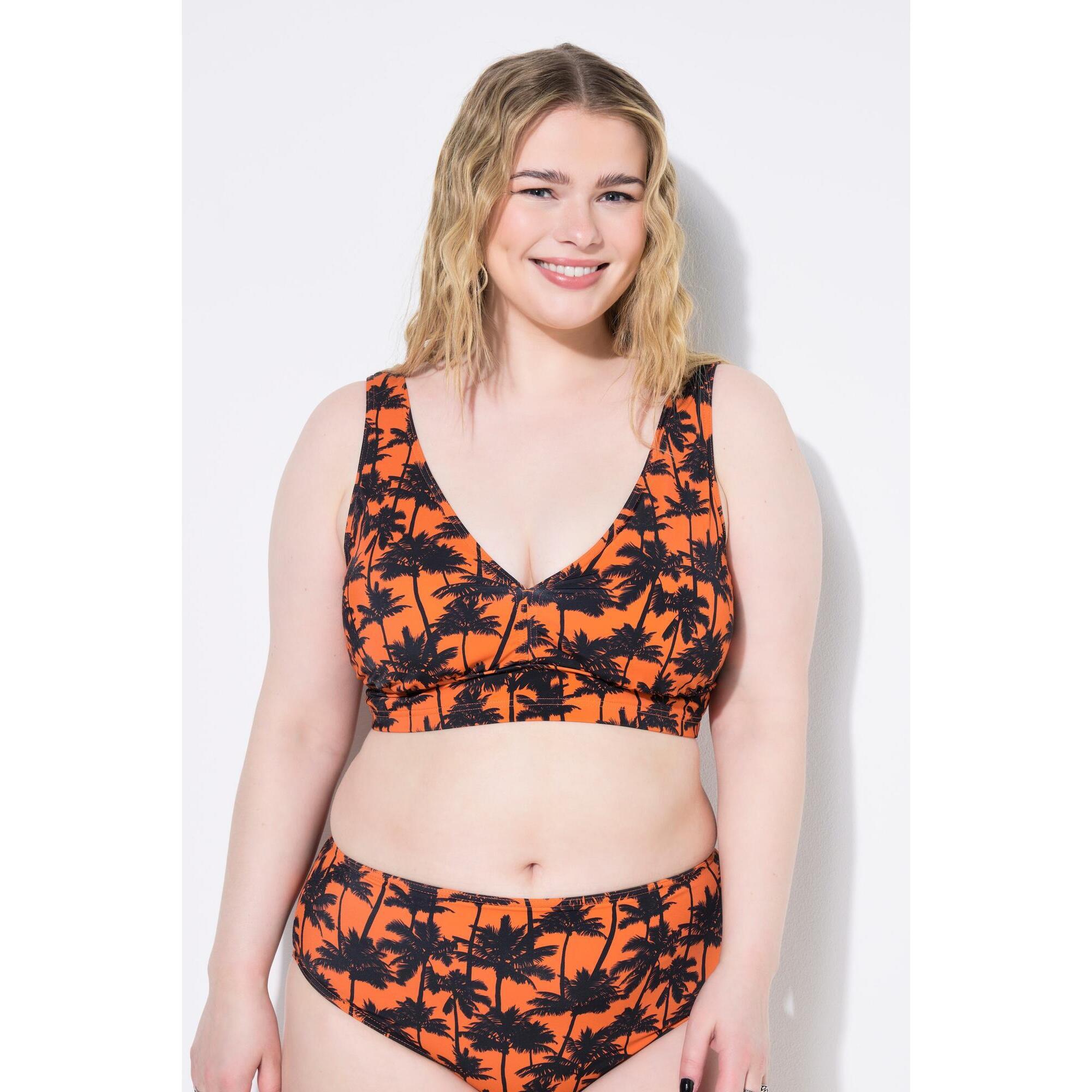 Ulla Popken - Femme Haut De Bikini Avec Bonnets Souples Imprimé Palmiers - Maillot De Bain 2 Pièces (bikini) - Orange - 46 L/xl - Decathlon