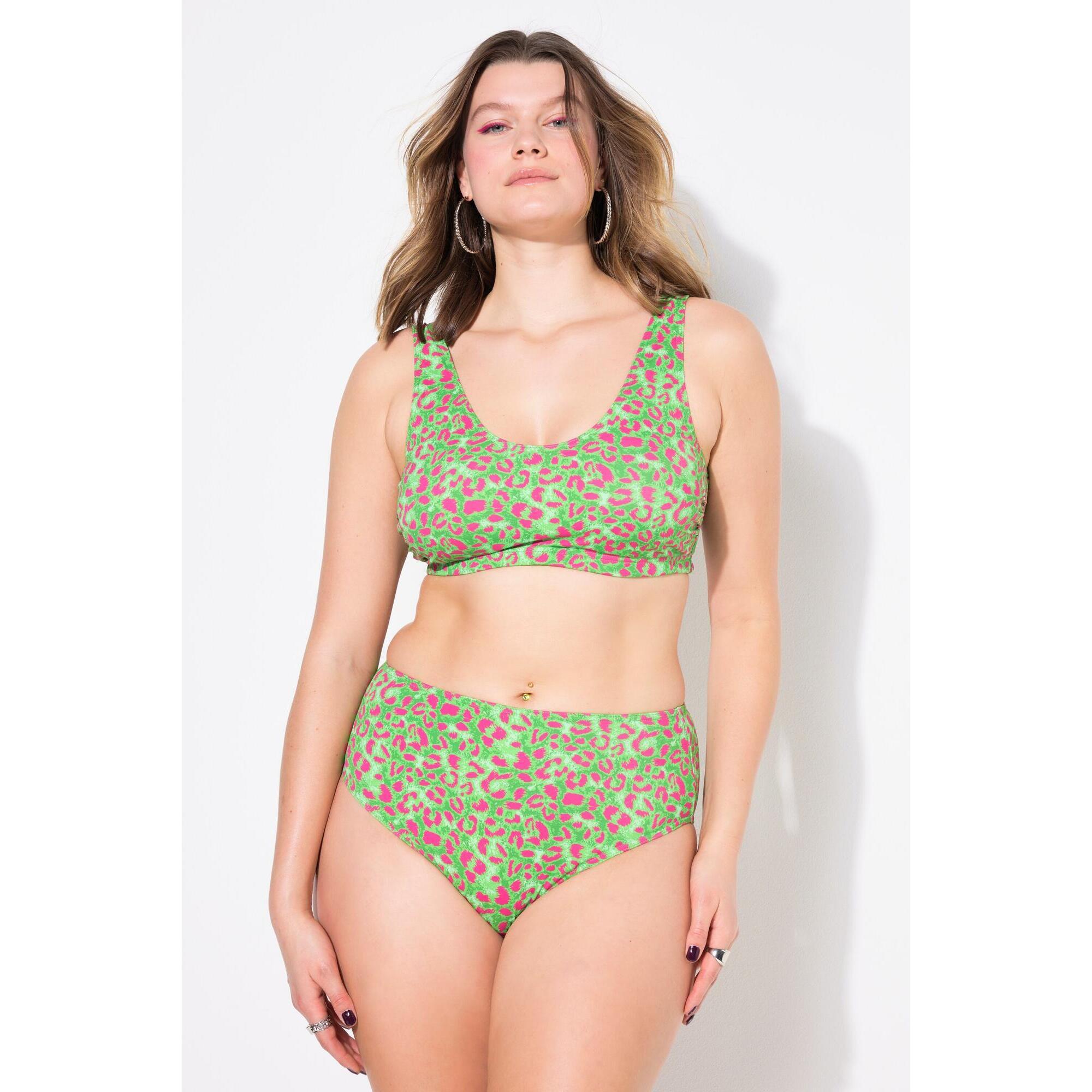 Ulla Popken - Femme Bas De Bikini Shorty Coupe High Waist Imprimé Léopard - Maillot De Bain 2 Pièces (bikini) - Vert - 52 2xl - Decathlon