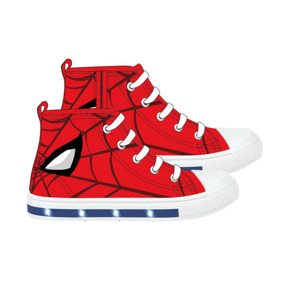 Zapatillas Altas de Loneta con Luces Suela PVC Spiderman Rojo