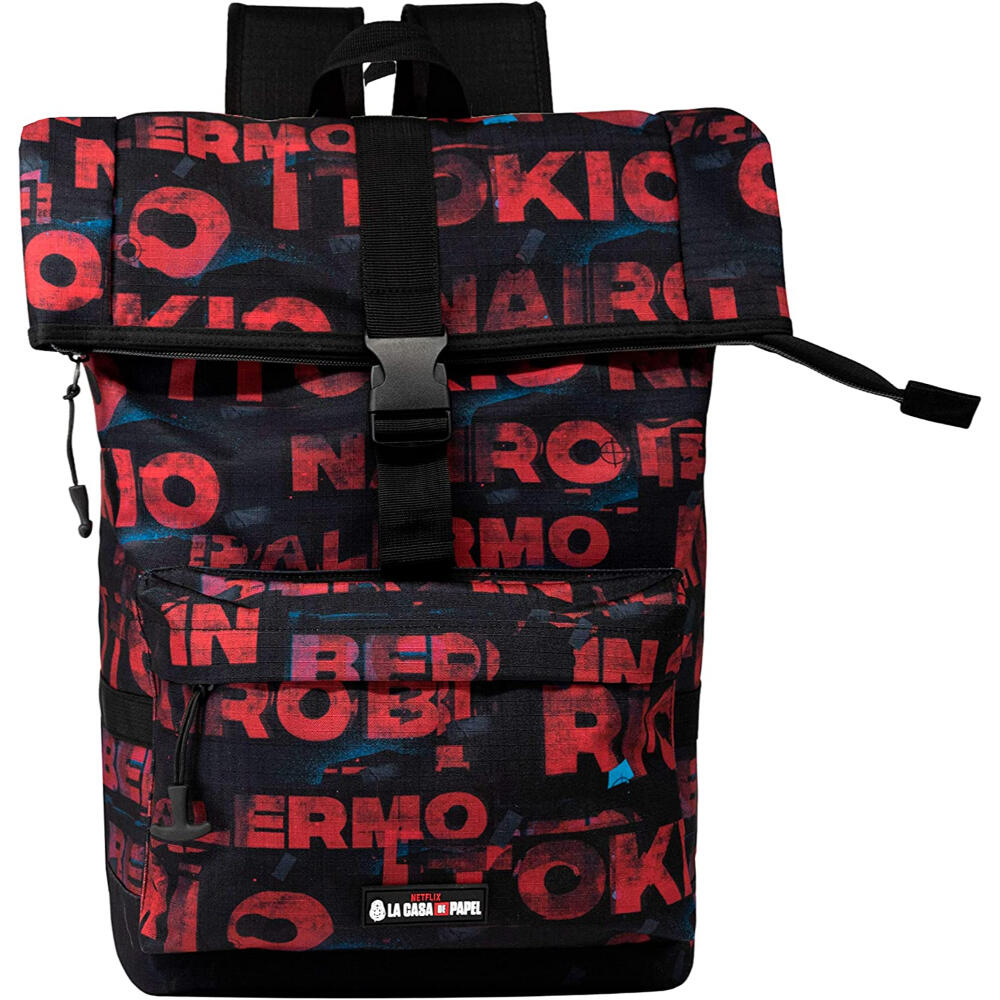 Mochila - Casual - Unisex - Flap La Casa de Papel Cities - Negro/rojo 2/3