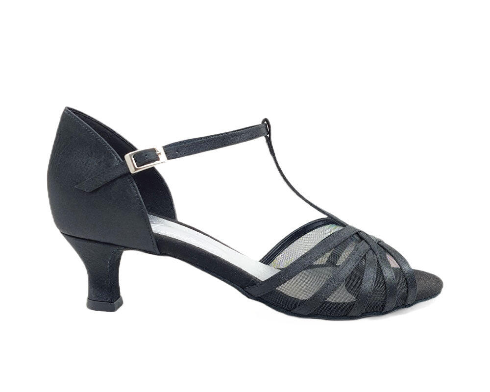DANCING QUEENS Dancing Queens Black Satin Dance Shoes 5.0 cm Flare Heel