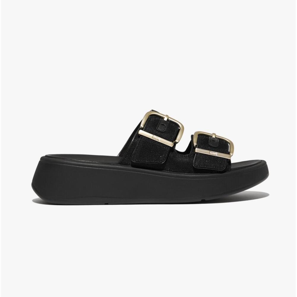 FIT FLOP F-mode Buckle Shimmerlux Flatform Two-bar Womens Poolside Slip On Slides