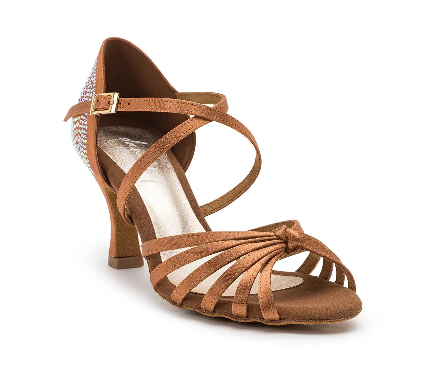 205 Show-Tanzschuhe in Satin Tan Strass mit flexibler Sohle - 7.0 cm flare 4/4