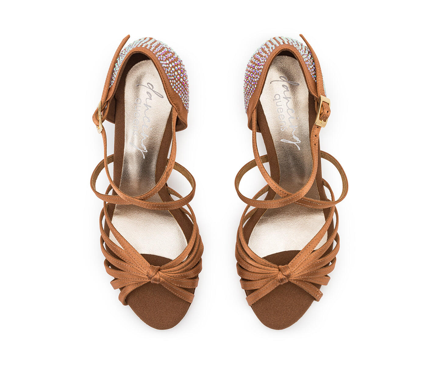 205 Show-Tanzschuhe in Satin Tan Strass mit flexibler Sohle - 7.0 cm flare 3/4