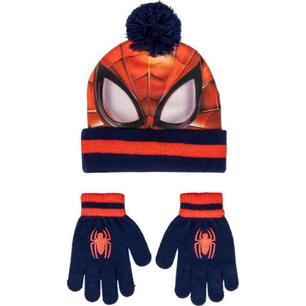 Set De Invierno Guantes Y Gorro con Pompón Spiderman Rojo Niño