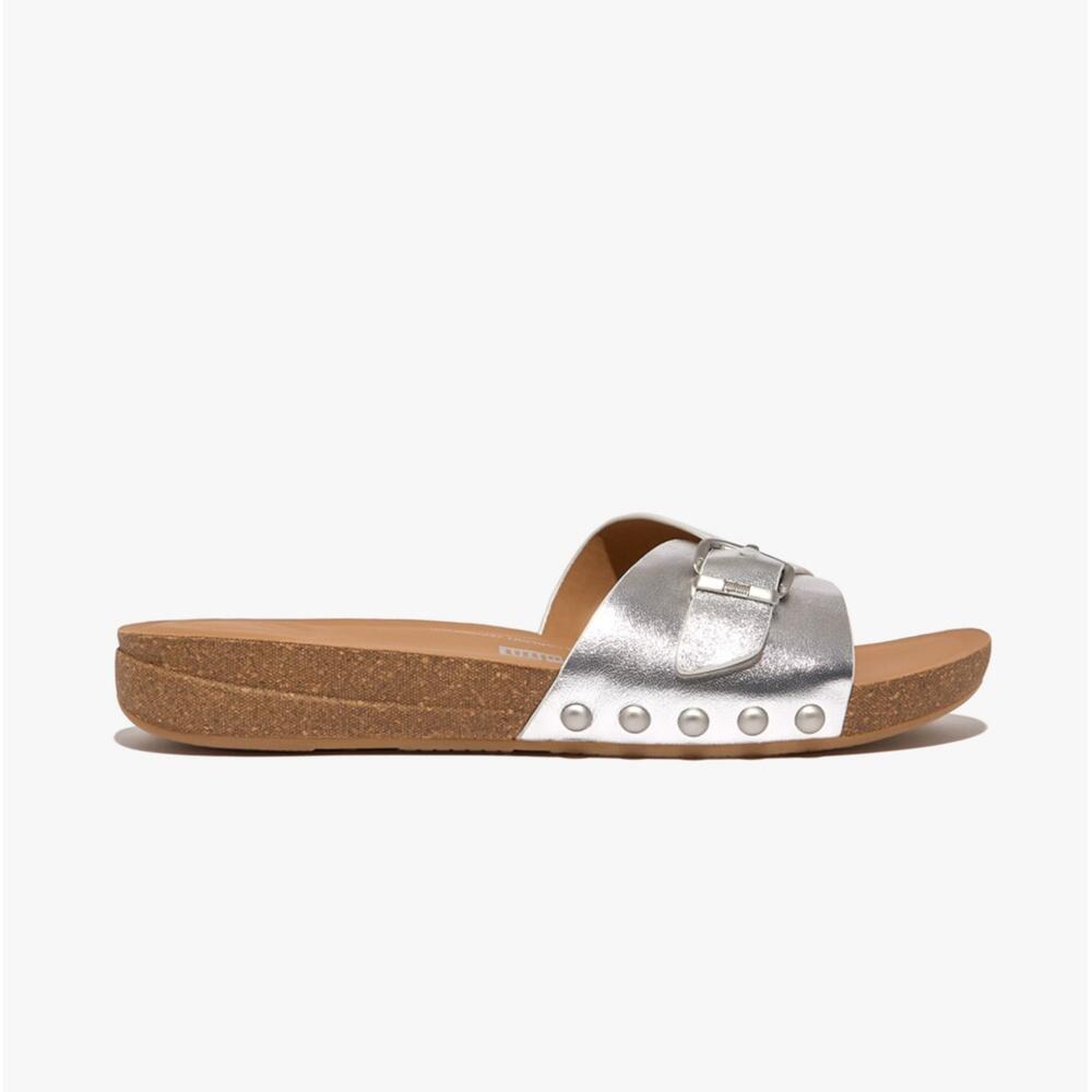 FIT FLOP Iqushion Adjustable Metallic Womens Poolside Buckle Slides