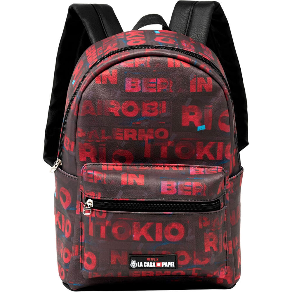 Mochila - Acolchada con bolsillo - Fashion Cities - Negro/Rojo 2/3