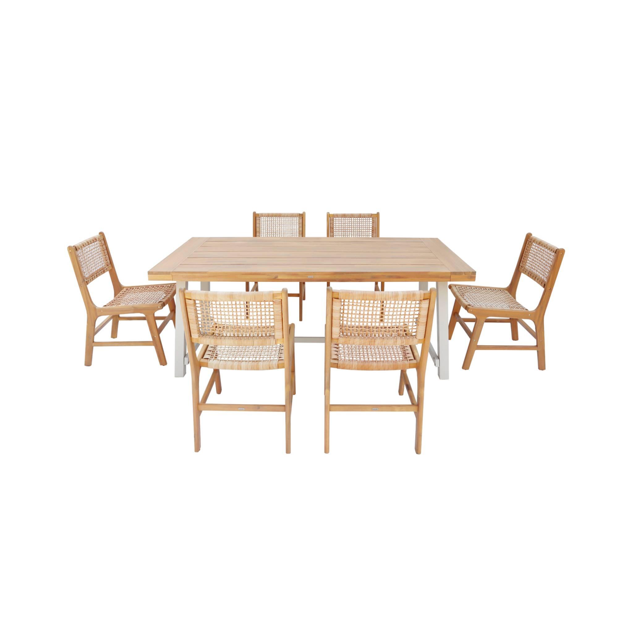 Mesa interior/exterior de madera de acacia y metal con 6 sillas de resina 2/3