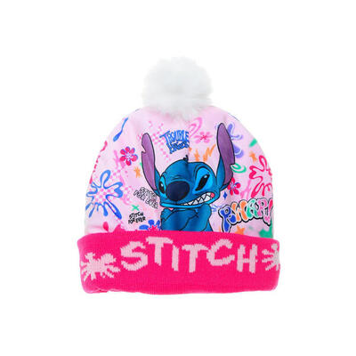 Gorro Con Pompón Stitch Angry Fucsia Niña
