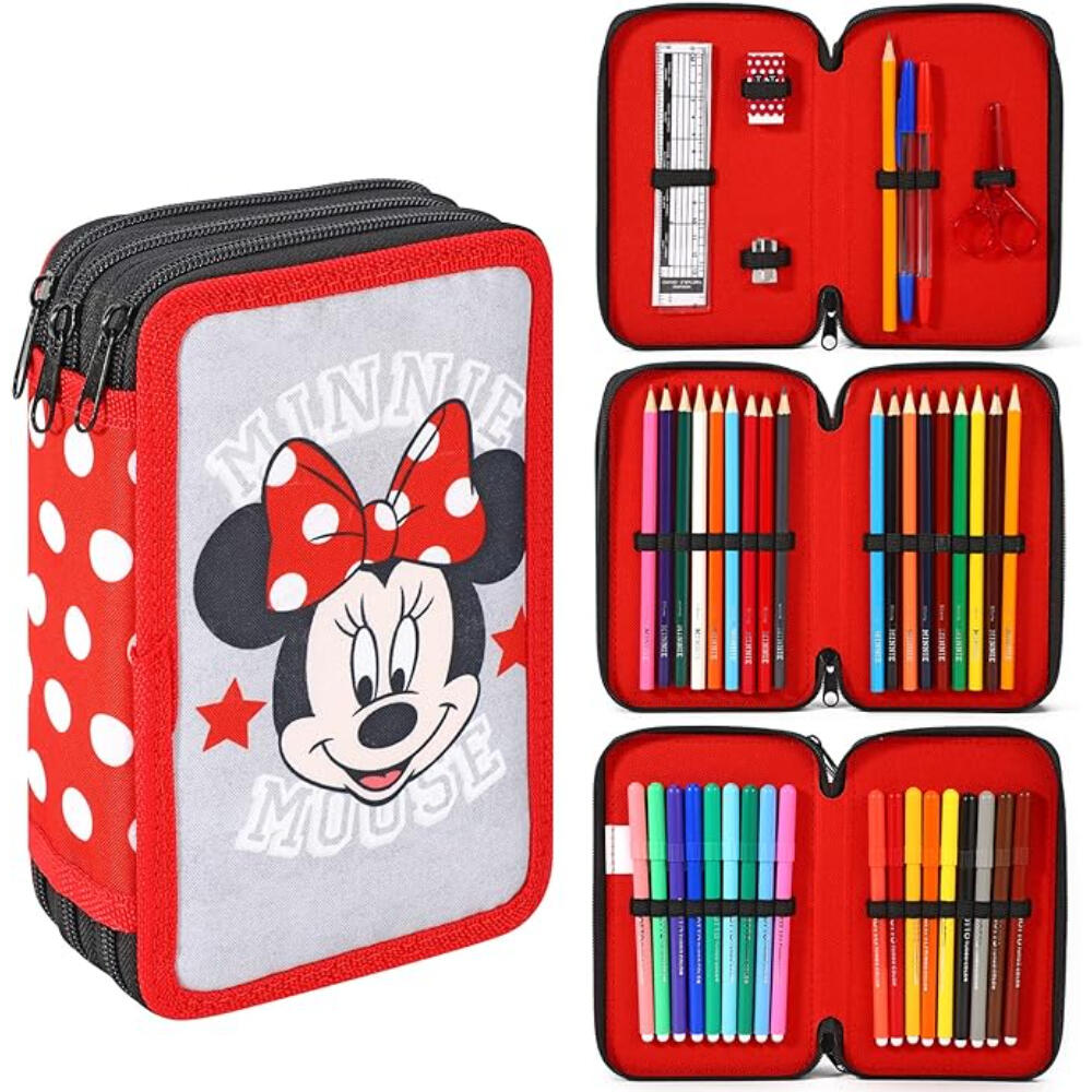 Plumier Triple Minnie Mouse Rojo Lunares 2/3