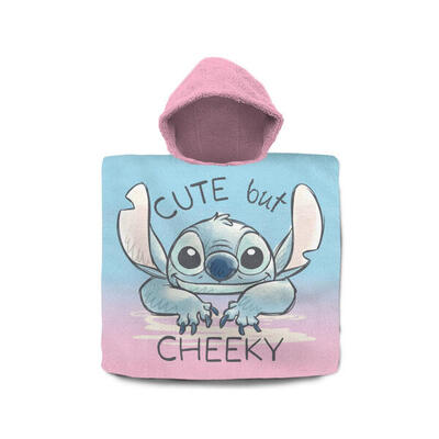 Disney stitch badponcho 60 x 120 cm roze/blauw