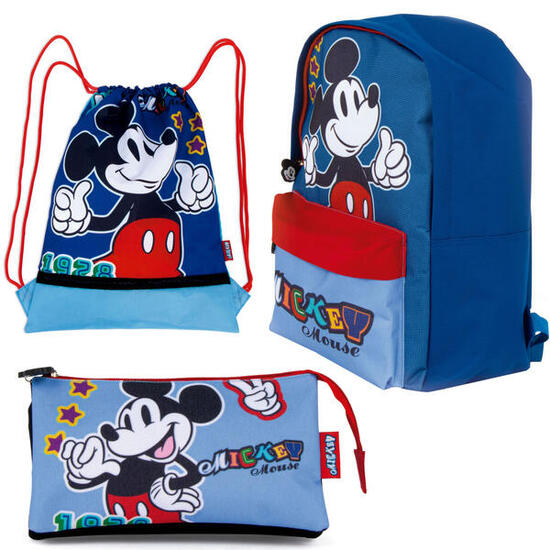 Set Vuelta al Cole Junior Mickey Mouse Mochila Saco Cuerdas y Estuche Triple