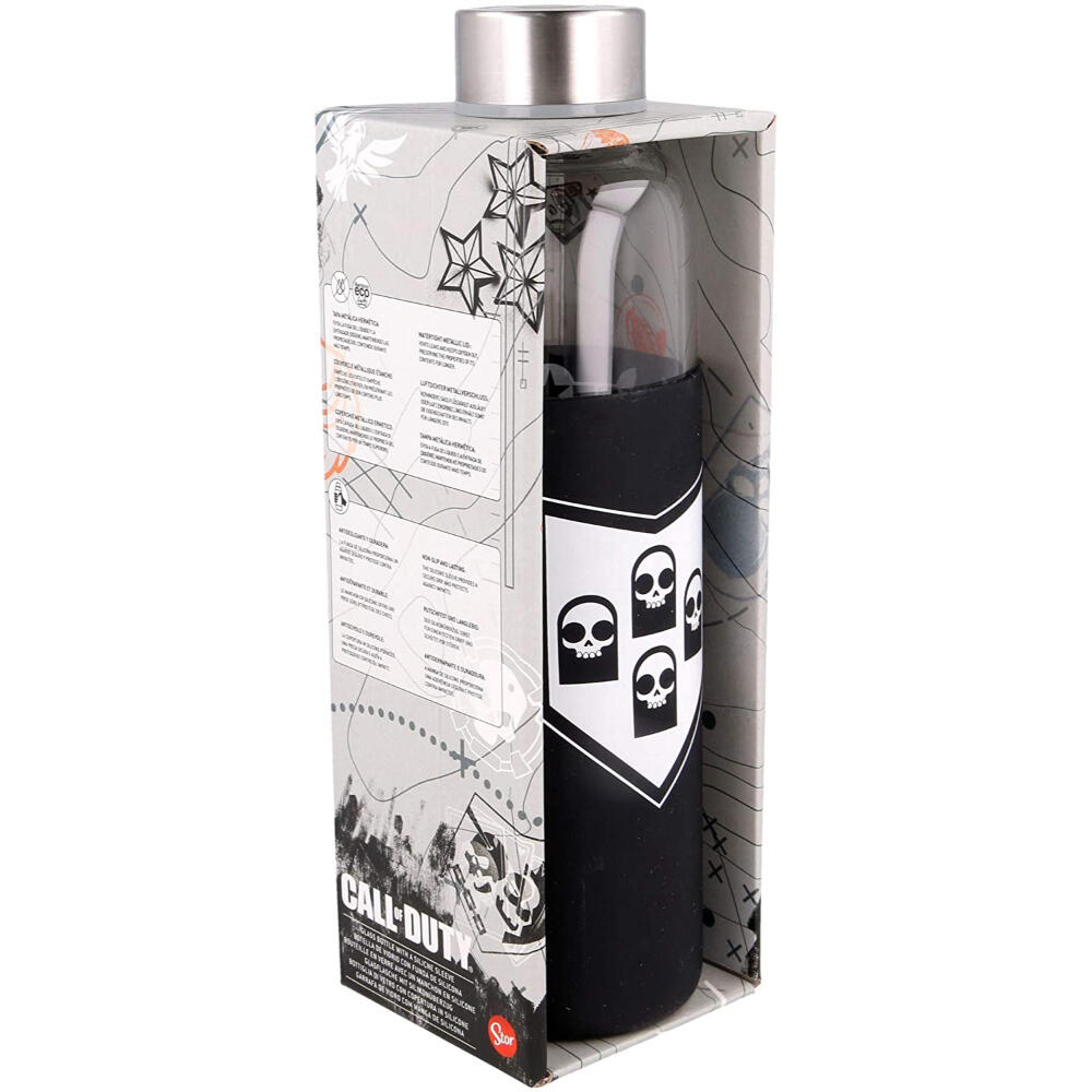 Botella de cristal - Bidón de viaje - Unisex - Funda de silicona, 585 ml - Negro 2/3