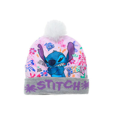 Gorro Con Pompón Stitch Angry Gris Niña