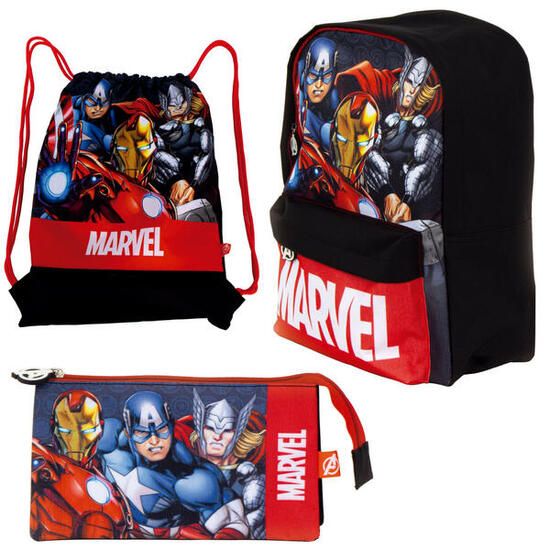 Set Vuelta al Cole Junior Avengers Mochila Saco Cuerdas y Estuche Triple