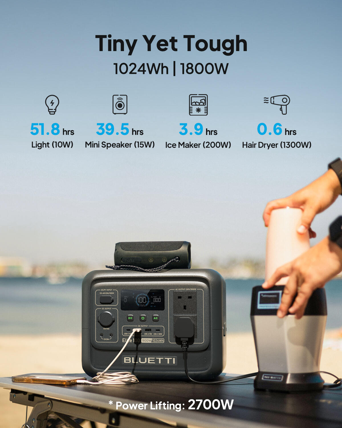BLUETTI Elite 100 V2 portable power station 1024Wh generator for outdoor camping 3/7
