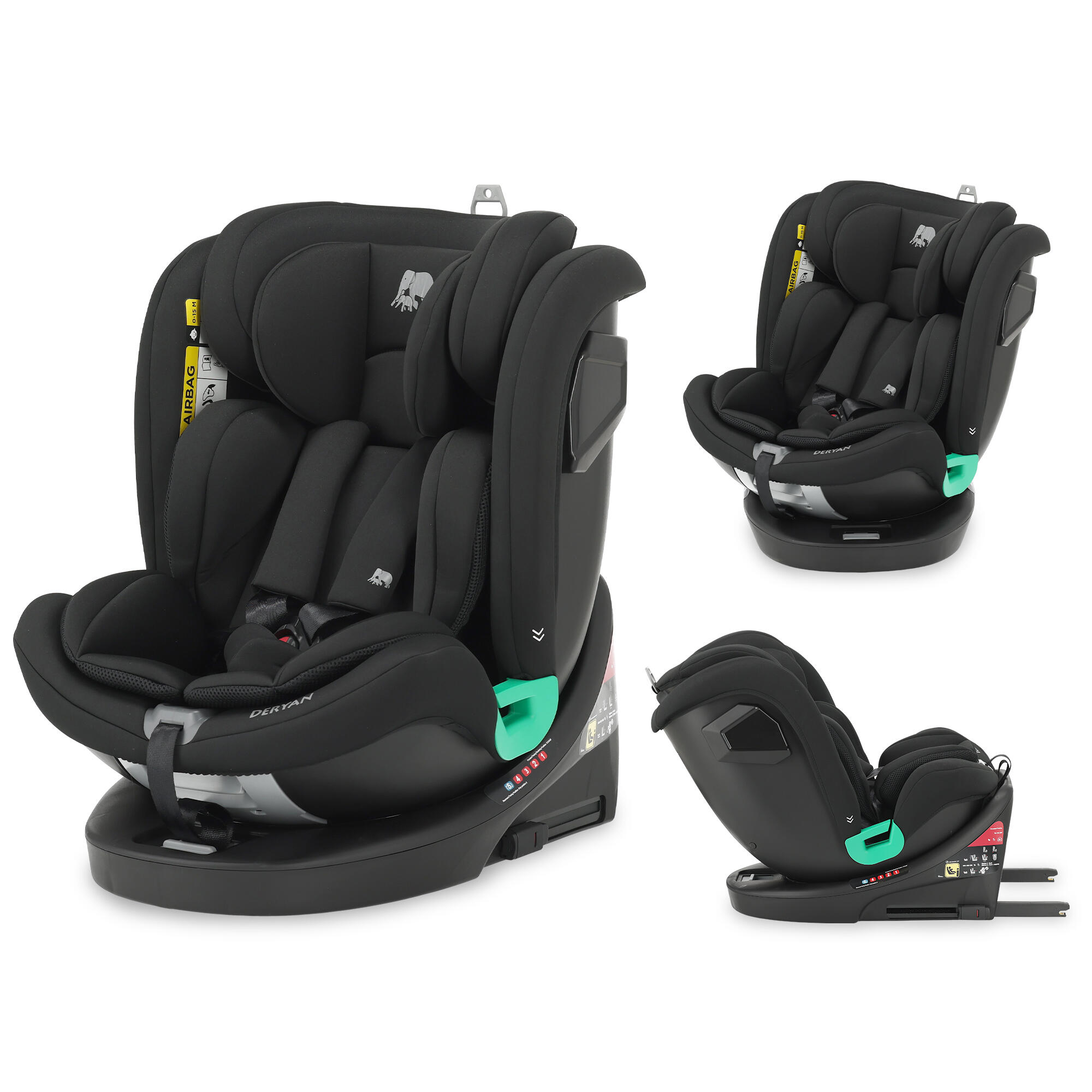 DERYAN Cadeirinha Deryan Colin Luxe i-Size - 0–12 Anos - Rotação 360° - Preto