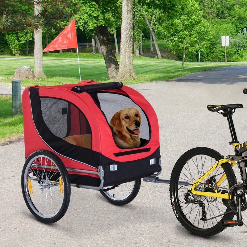 PawHut Remorcă Bicicletă pentru Câini și Animale Domestice, Roșu și Negru