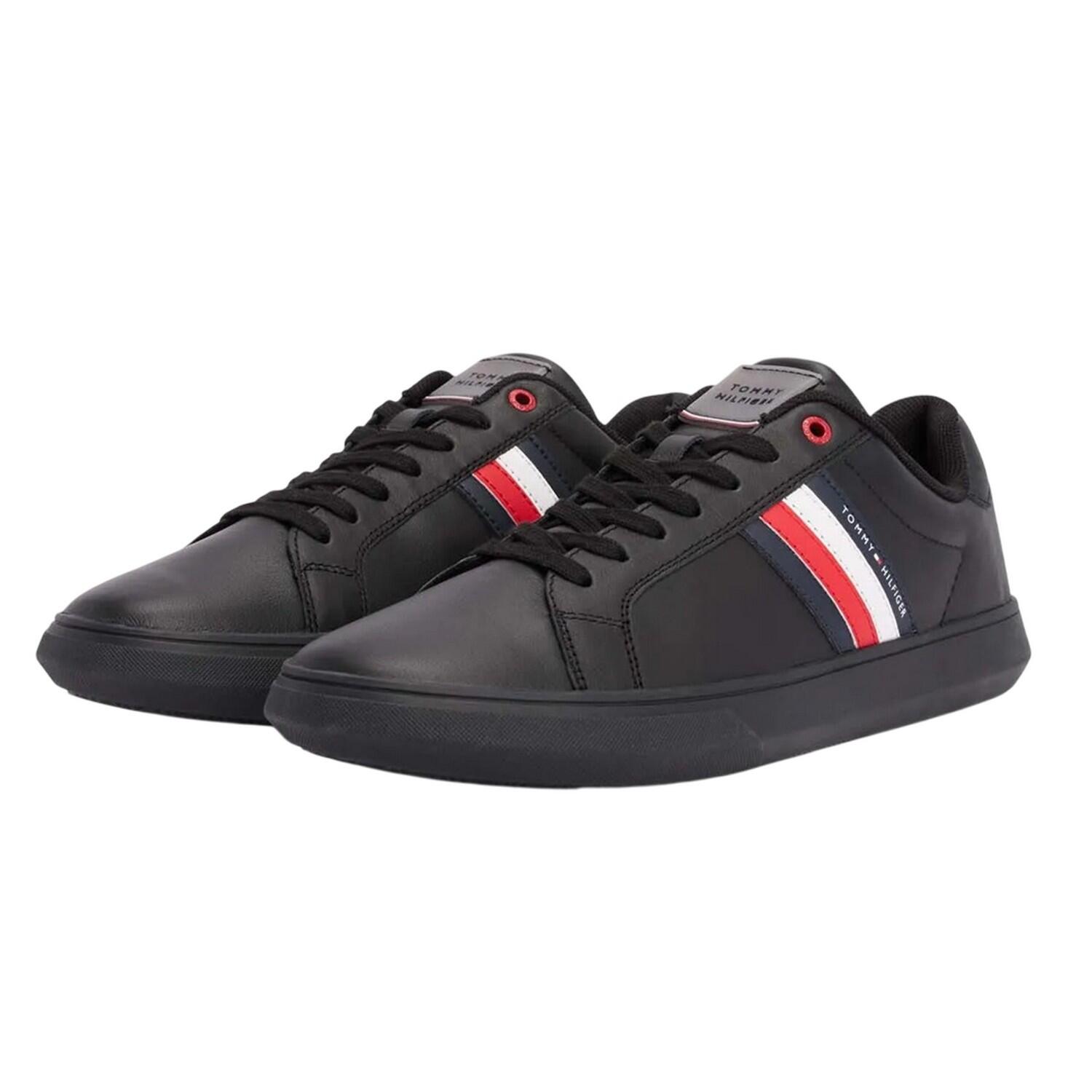 TOMMY HILFIGER Mens Essential Leather Cupsole Trainers (Black)
