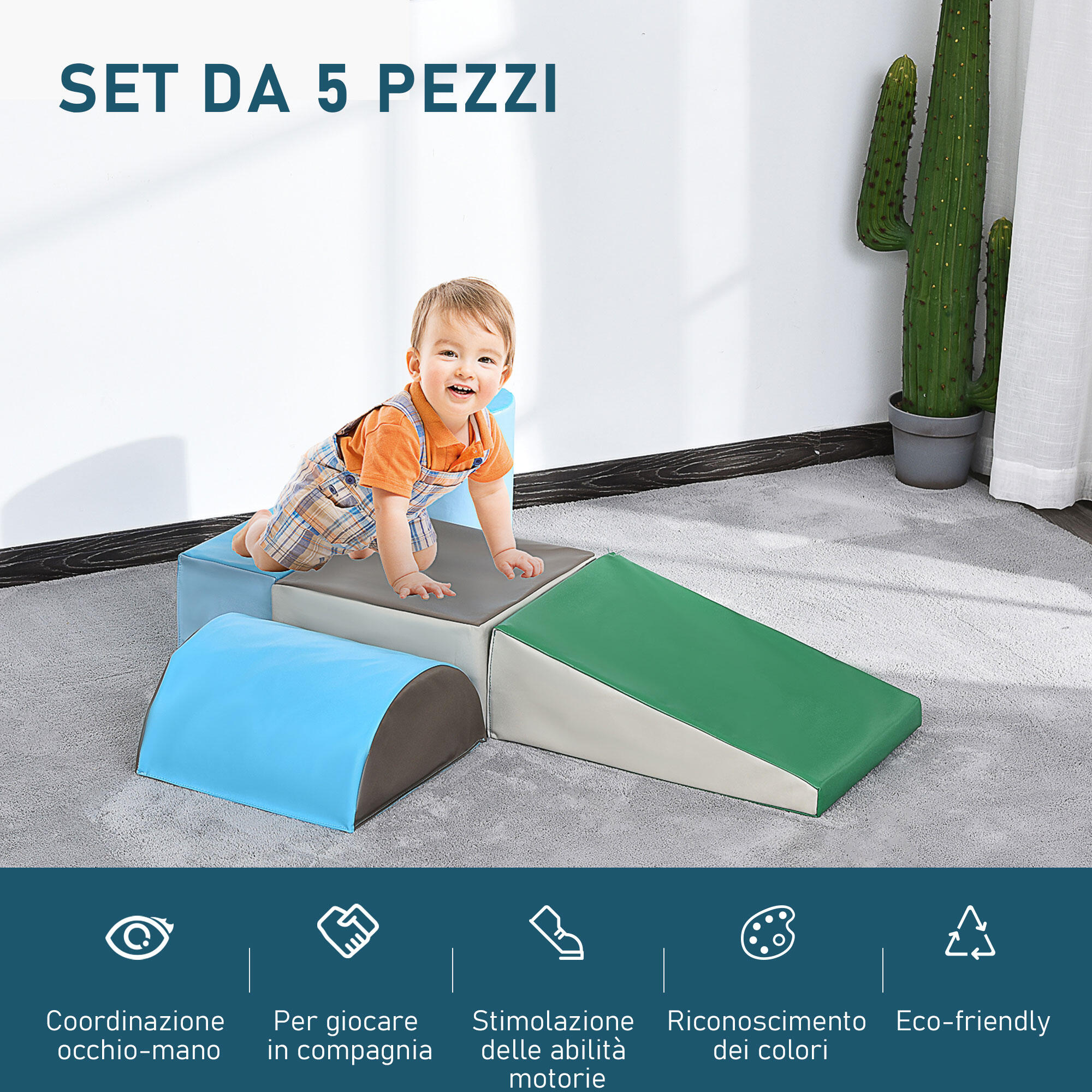 HOMCOM Set 5 Costruzioni Morbide per Bambini Età da 1-3 Anni per Casa e Scuola 4/6