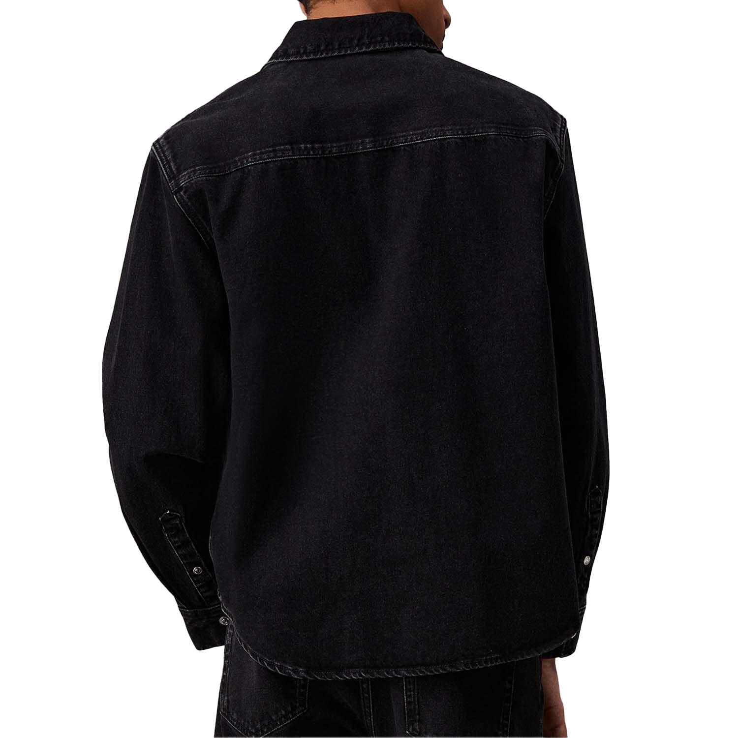 Mens Linear Denim Regular Shirt (Black) 2/3
