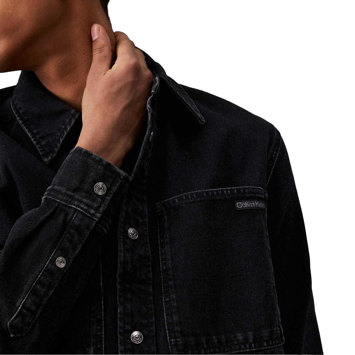 Mens Linear Denim Regular Shirt (Black) 3/3