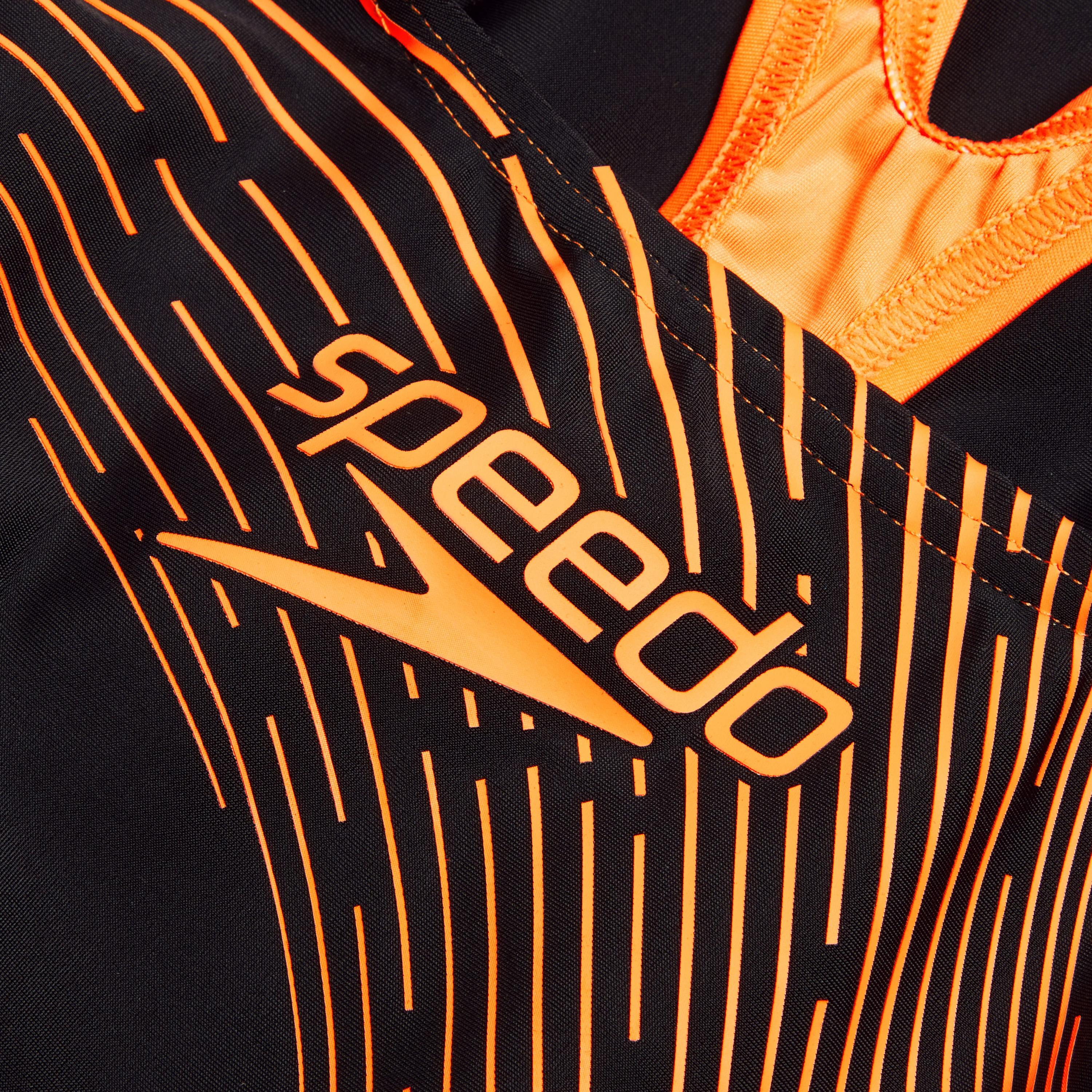 Girls Medley Medalist Logo One Piece Swimsuit (Black/Orange) 3/4
