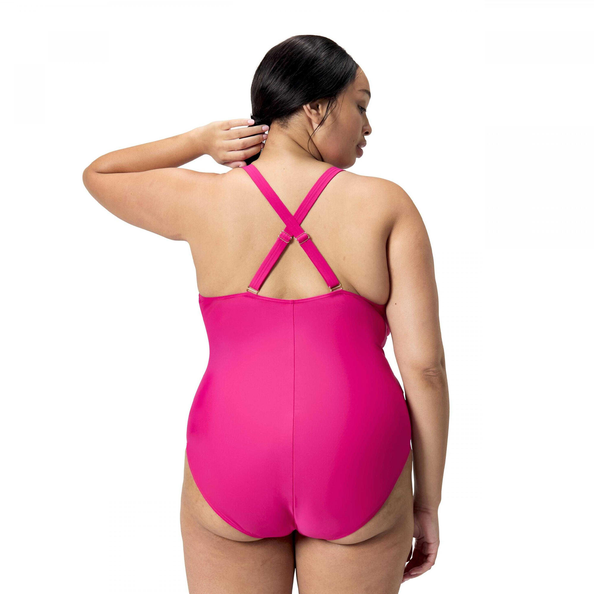 Womens/Ladies Shaping V Neck Plus One Piece Swimsuit (Pink) 2/4