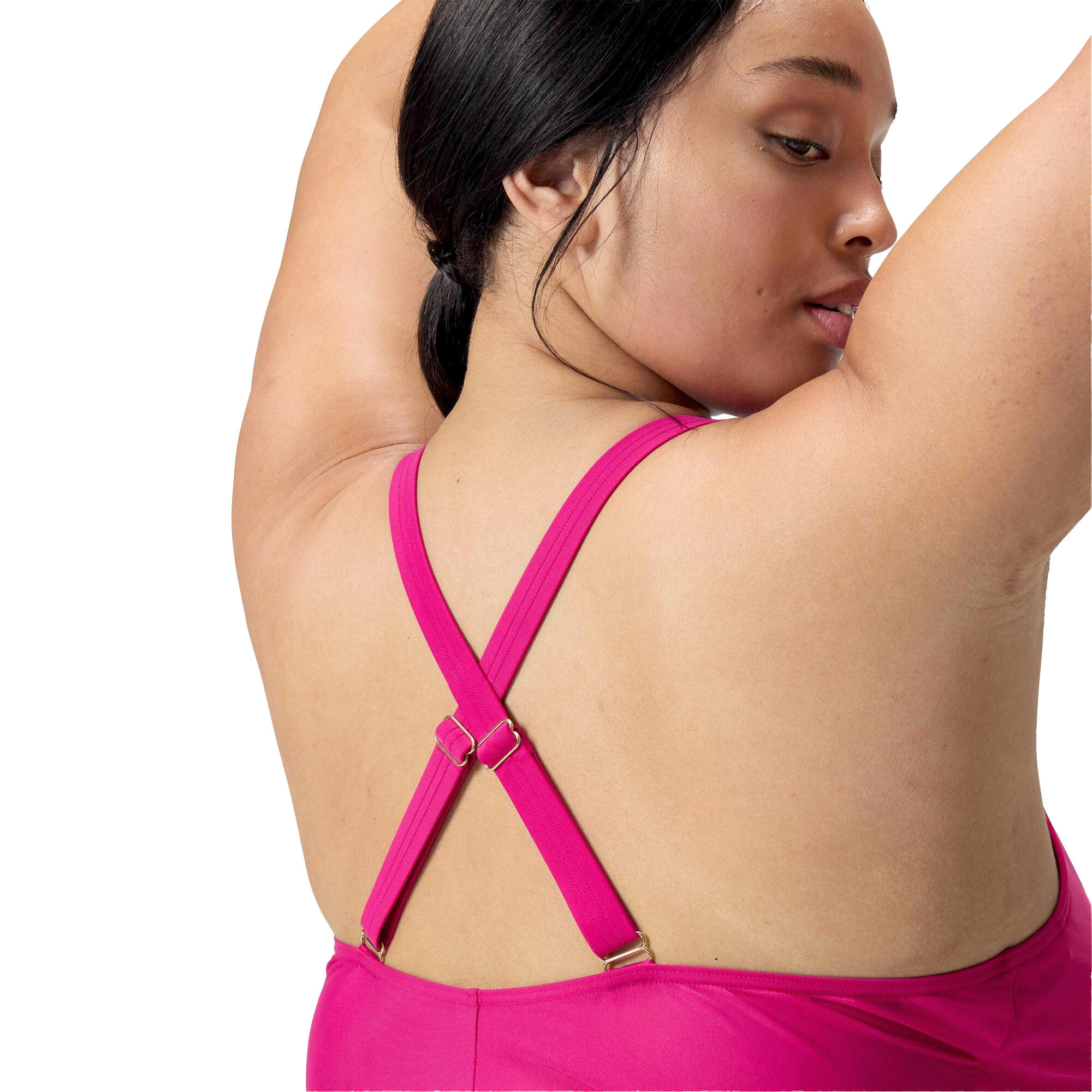 Womens/Ladies Shaping V Neck Plus One Piece Swimsuit (Pink) 3/4