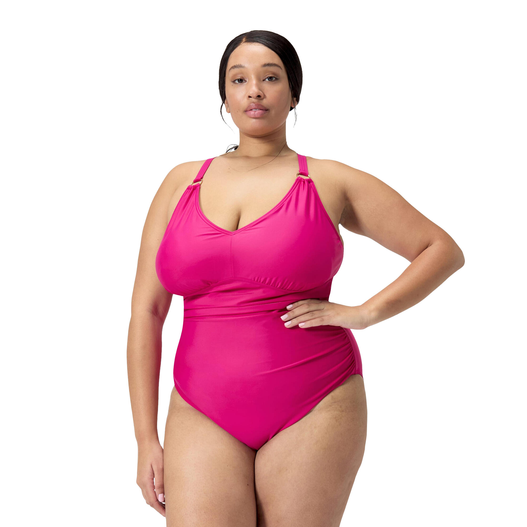 Womens/Ladies Shaping V Neck Plus One Piece Swimsuit (Pink) 1/4