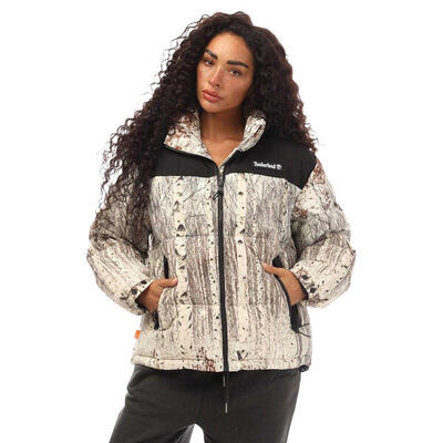 Womens/Ladies Graphic Print Puffer Jacket (Black/Off White)
