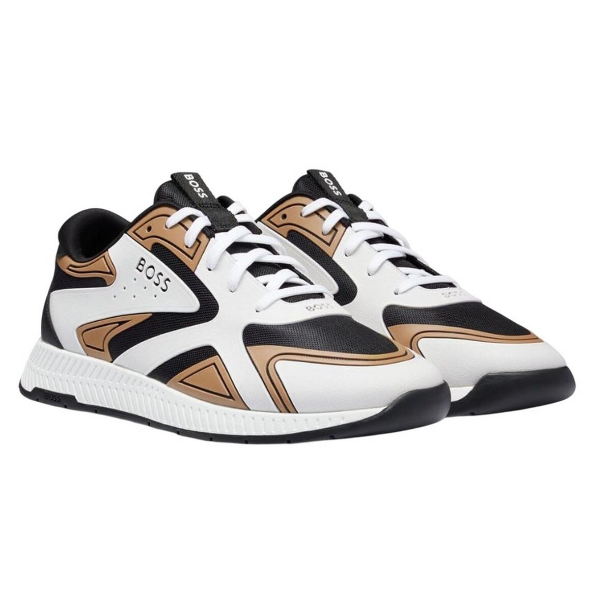 Mens Titanium Leather Running Trainers (Beige) 2/4