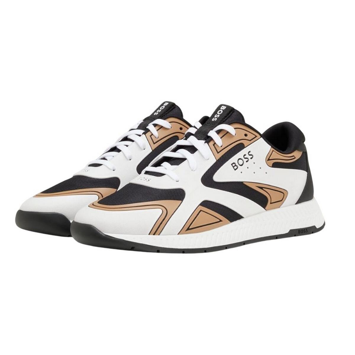 Mens Titanium Leather Running Trainers (Beige) 3/4