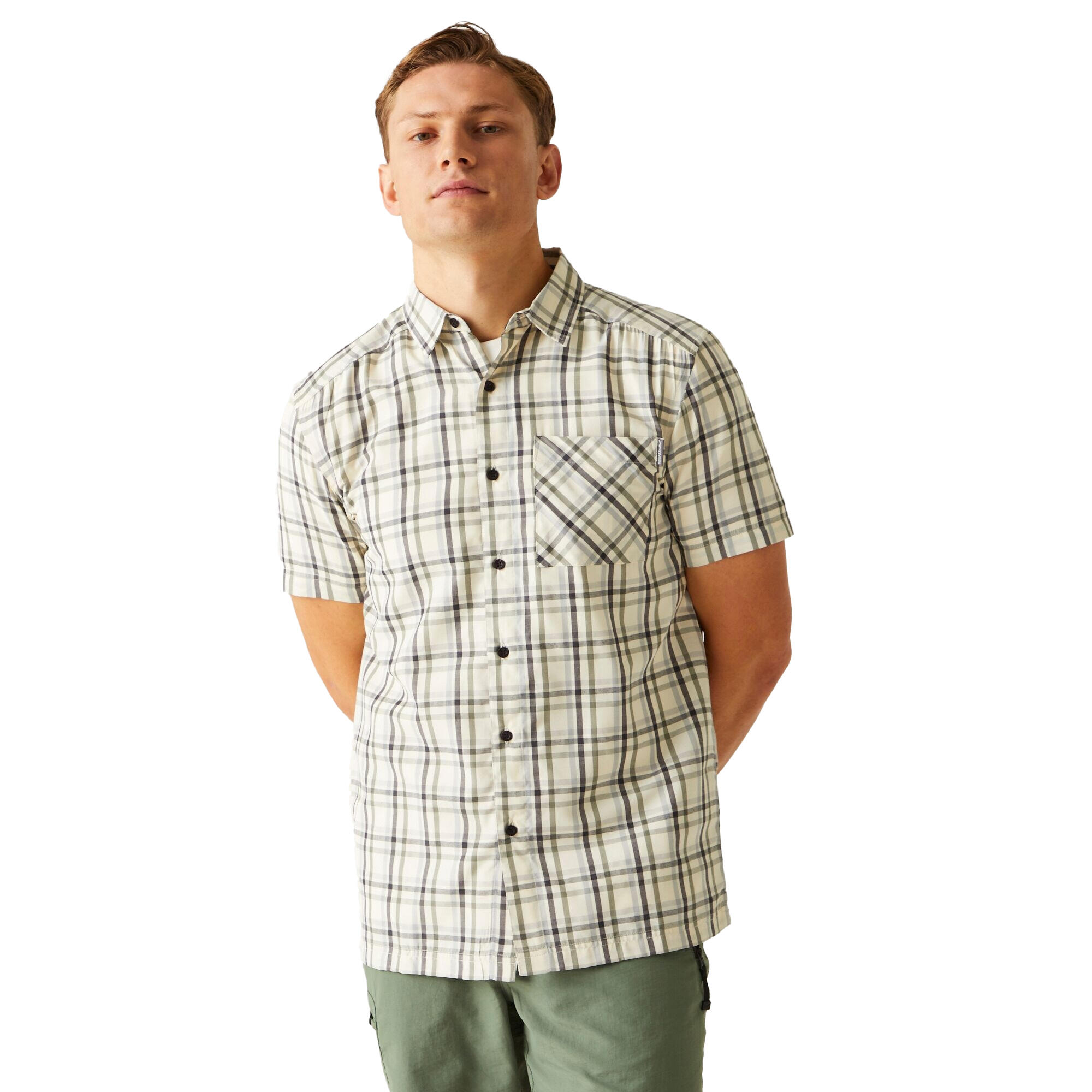 Camicia Fantasia Maniche Corte Uomo Regatta Mindano VIII Verde Agave Cenere 4/5