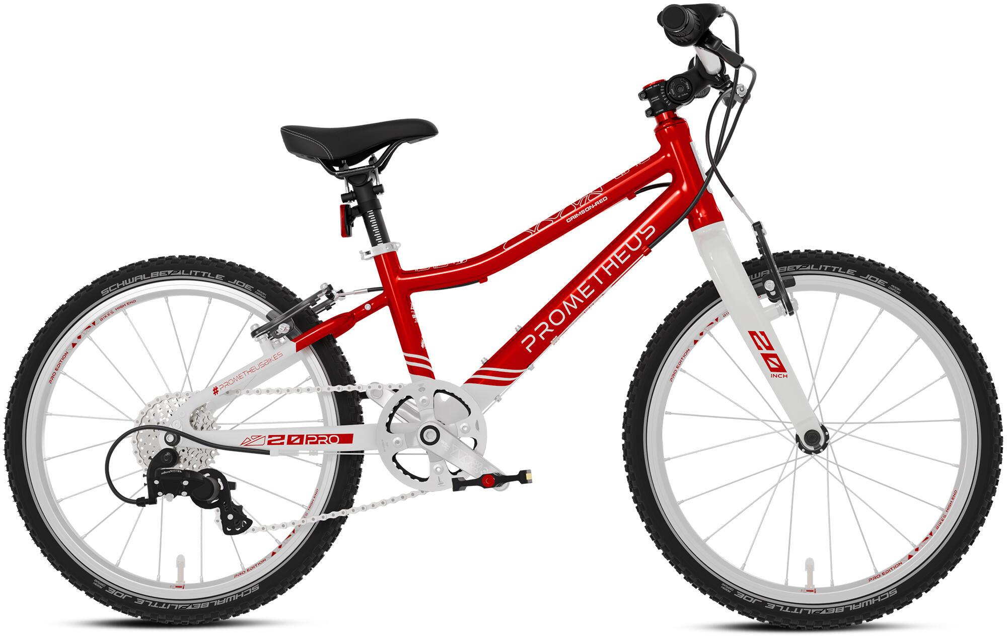 Bici bambini 20 pollici da 6 anni, superleggera, 7 marce, Rosso Bianco 3/7