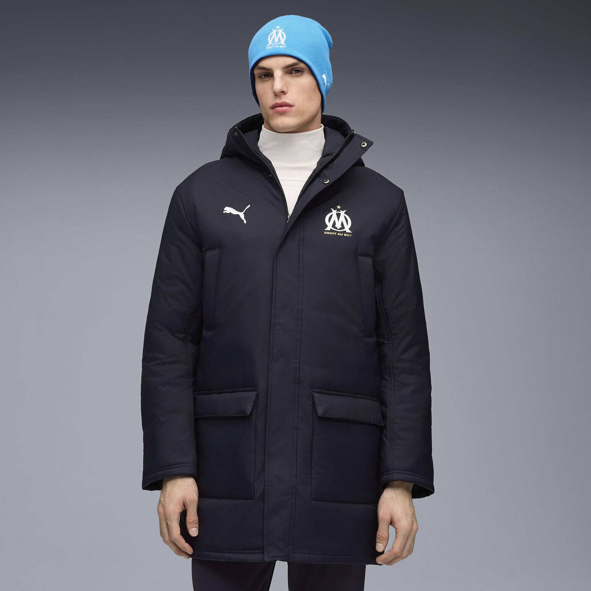 Pulover alergare bărbați cu glugă Olympique De Marseille, albastru PUMA 2/7