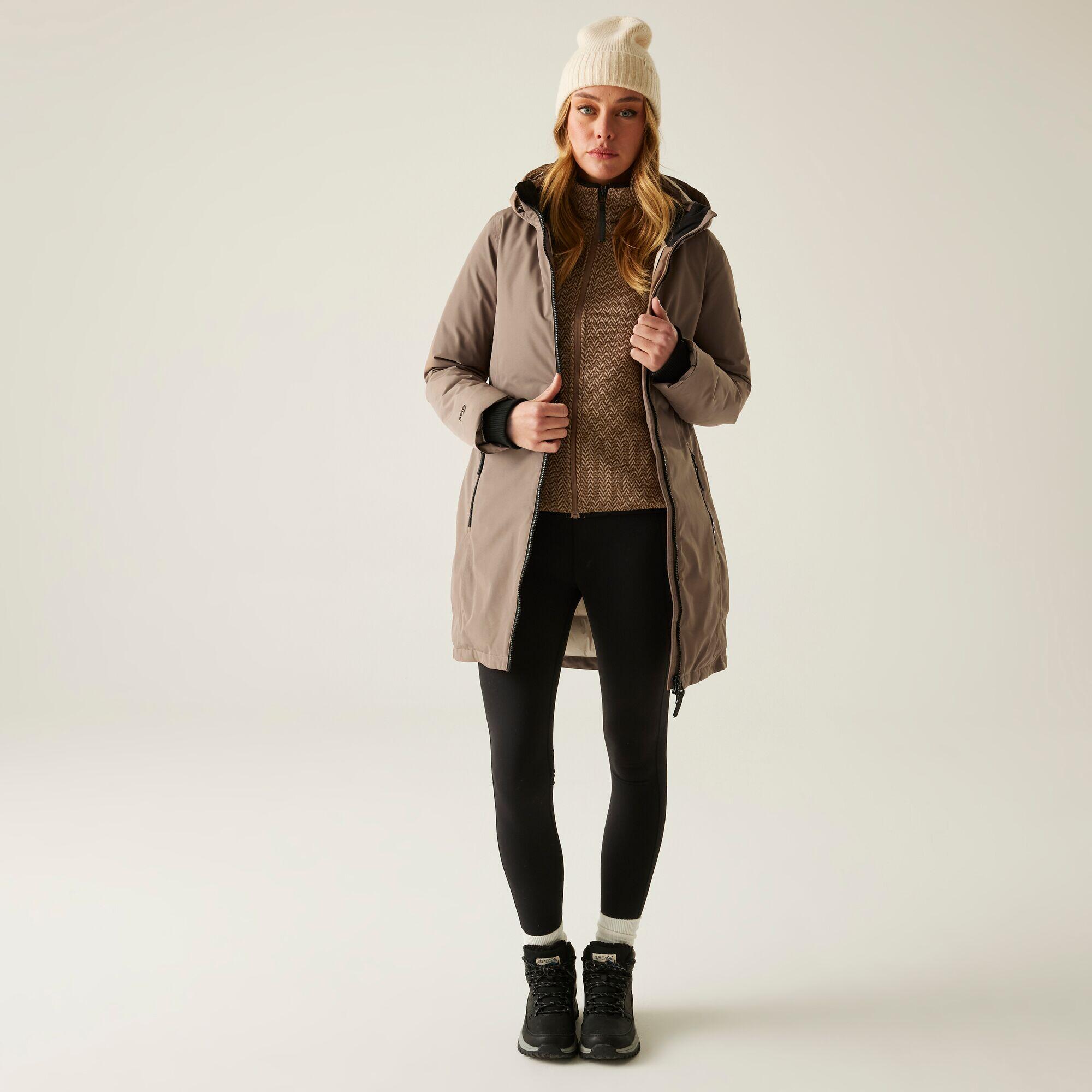 Chaqueta larga aislante, impermeable y transpirable con capucha Marron 3/7
