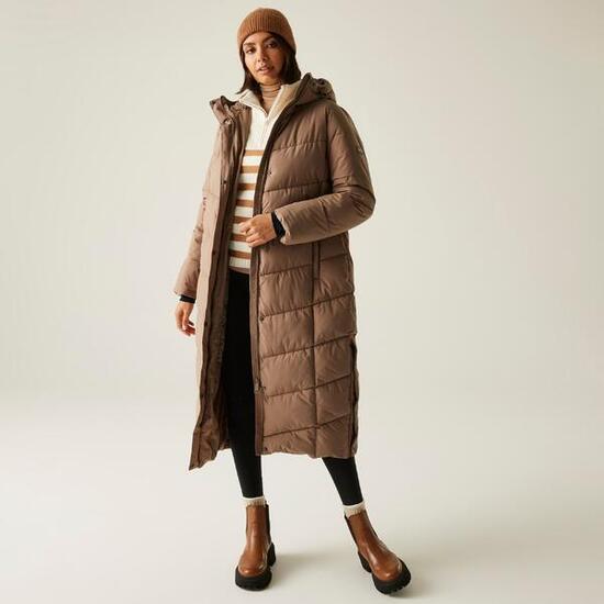 Eloria Lang geschnittene Isolierte Kapuzen-Steppjacke für Damen