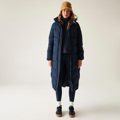 Eloria Lang geschnittene Isolierte Kapuzen-Steppjacke für Damen